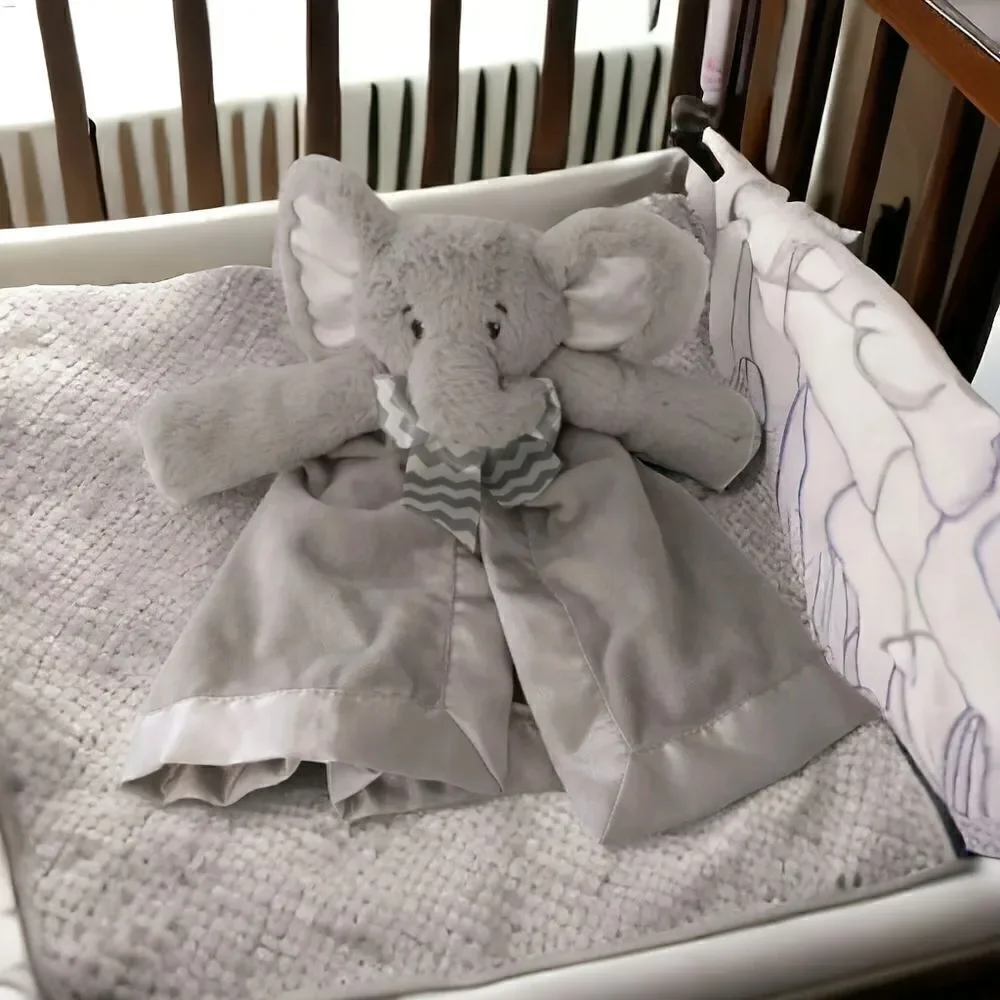 Bearington Baby Elephant Lovey Lil Spout Snuggler Gray Security Blanket Satin.‎